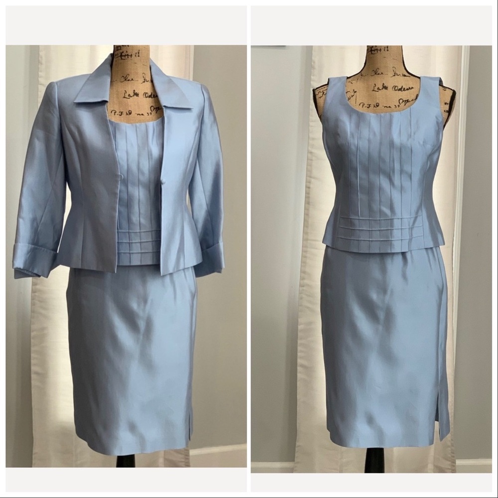 Talbots 3-piece silk blend blue skirt suit size 4 - Picture 1 of 8
